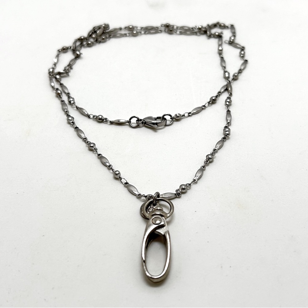 Lotus Flower, HH, Long Silver Lanyard, Necklace, Carabiner